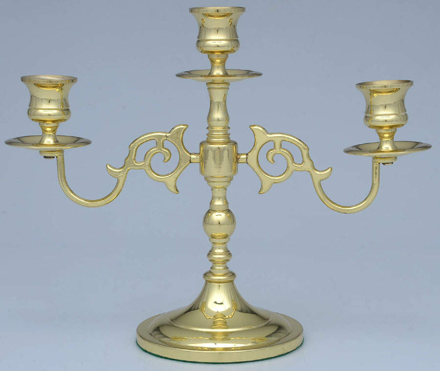 Brass Candlesticks 8" 3 Light Candelabra by Unknown Manufacturer-1