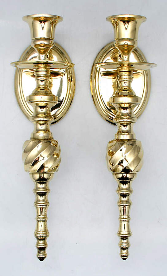 Brass Candlesticks Pair of Wall Sconces by Unknown Manufacturer-1