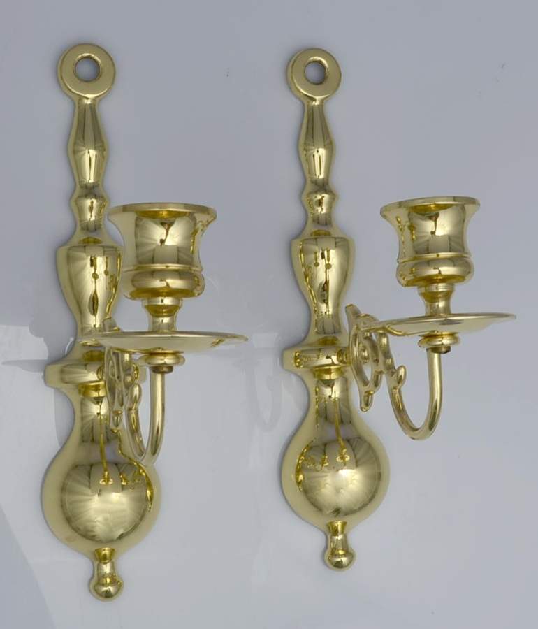 Brass Candlesticks Pair of Wall Sconces by Unknown Manufacturer-1