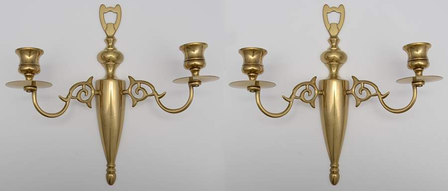 Brass Candlesticks Pair of Wall Sconces by Unknown Manufacturer-1