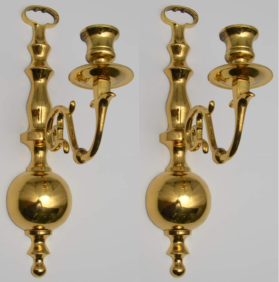Brass Candlesticks Pair of 2 Arm Sconces 8" Wide by Unknown Manufacturer-1