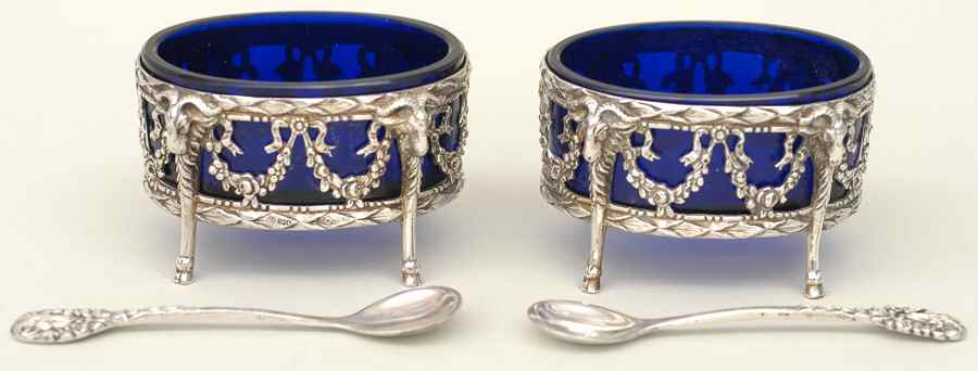 Germany Sterling Hollowware Open Master Salt W/Spoon (Set of 2) by Unknown Manufacturer-1