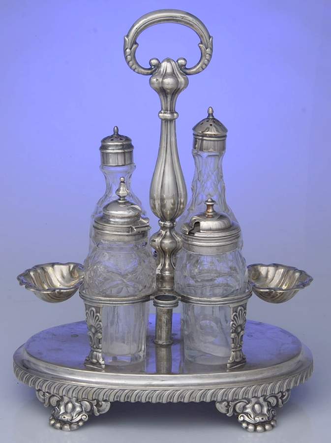 Germany Sterling Hollowware 7 Pc Condiment Glass Bottle,Salt & Pepper & Holder by Unknown Manufacturer-1