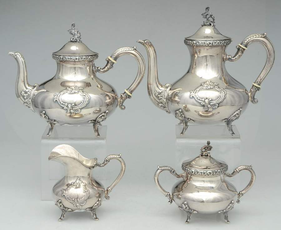 Germany Sterling Hollowware 4 Piece Tea Set (SCP, STP, SCR, SSU) by Unknown Manufacturer-1