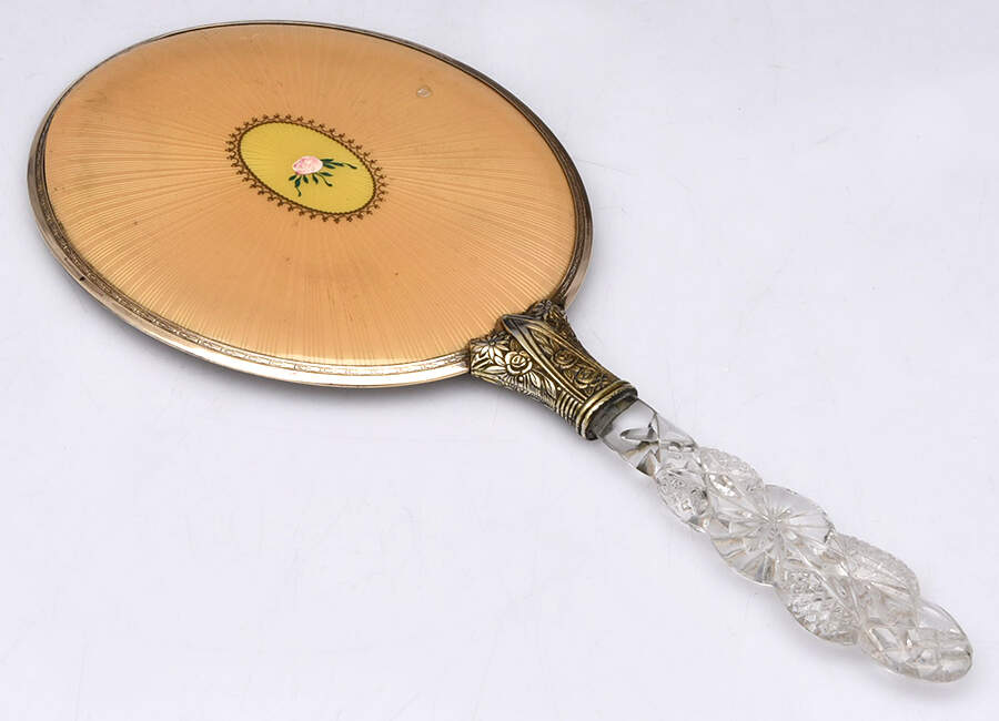 Gold Electroplate Hollowware Mirror with Handle by Unknown Manufacturer-1