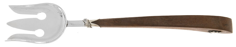 Mexio Sterling Flatware Salad Serving Fork W/Wood Hdl & Sterling Prongs by Unknown Mfg Silver-1