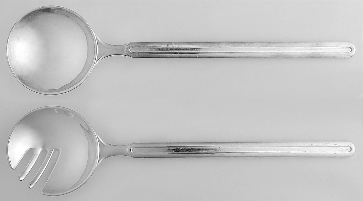 Italy Silverplate Flatware (2 Pc) Solid Salad Set by Unknown Mfg Silver-1