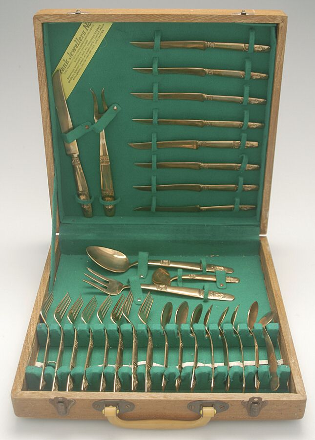 UNF966 (Brass) 29 Piece Flatware SEt (Serving & Place Pieces) by Unknown Mfg Silver-1