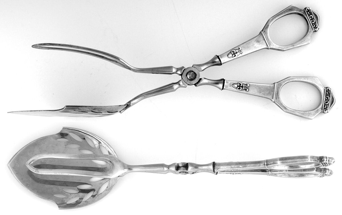 Denmark Sterling Flatware Solid Pastry Tongs by Unknown Mfg Silver-1