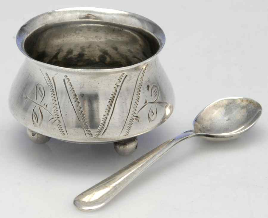Russia Sterling Hollowware Sterling Open Salt and Spoon Individual by Unknown Manufacturer-1