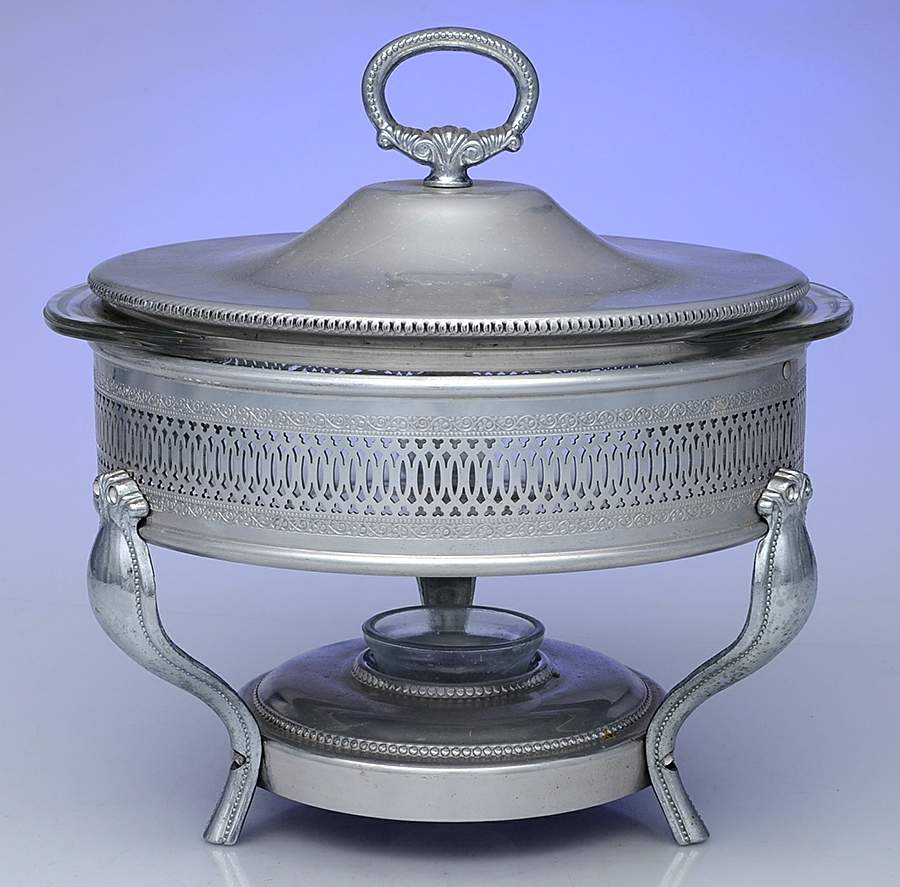 Aluminum Hollowware Food Warmer W/Lid,Glass Liner & Burner Stand by Unknown Manufacturer-1