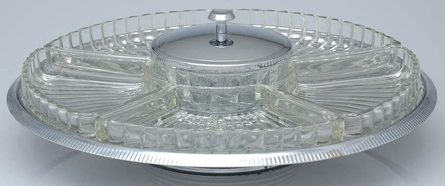 Aluminum Hollowware Lazy Susan with Liner by Unknown Manufacturer-1