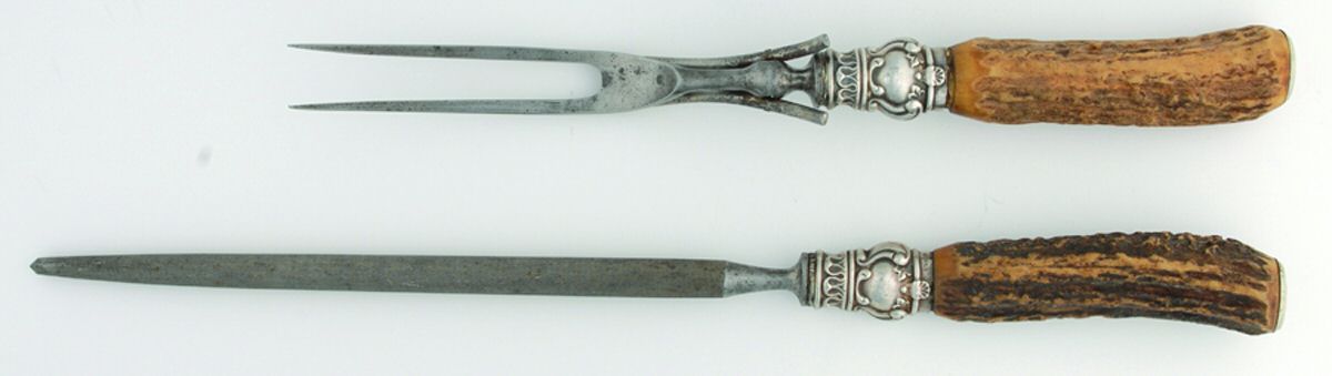 Sterling Stag Flatware 2pc Carving Set-Large Fork and Knife Sharpner by Unknown Mfg Silver-1