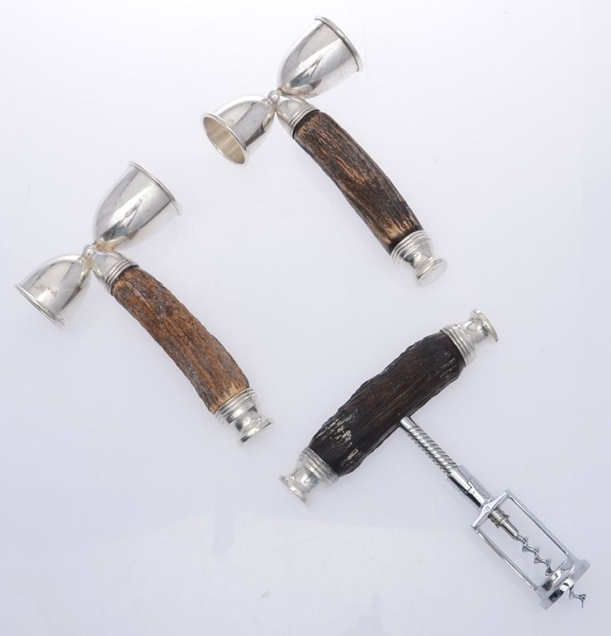 Sterling Stag Flatware (3 Piece) Bar Set (Corkscrew, 2 Jiggers) by Unknown Mfg Silver-1