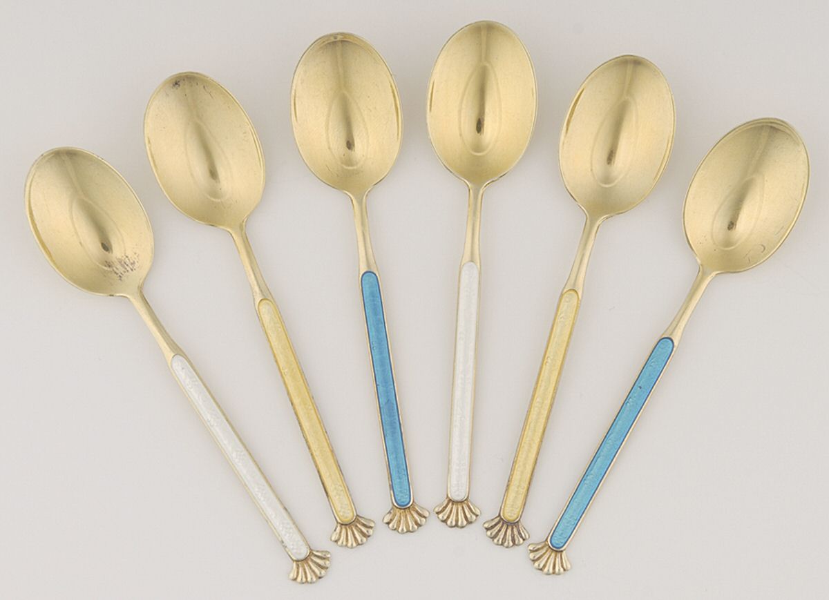 Norway Sterling Flatware Enameled Demitasse Spoon - Set of 6 by Unknown Mfg Silver-1