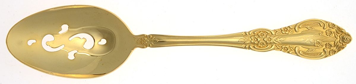 Springtime (Gold Electroplate) Pierced Tablespoon (Serving Spoon) by Unknown Mfg Silver-1
