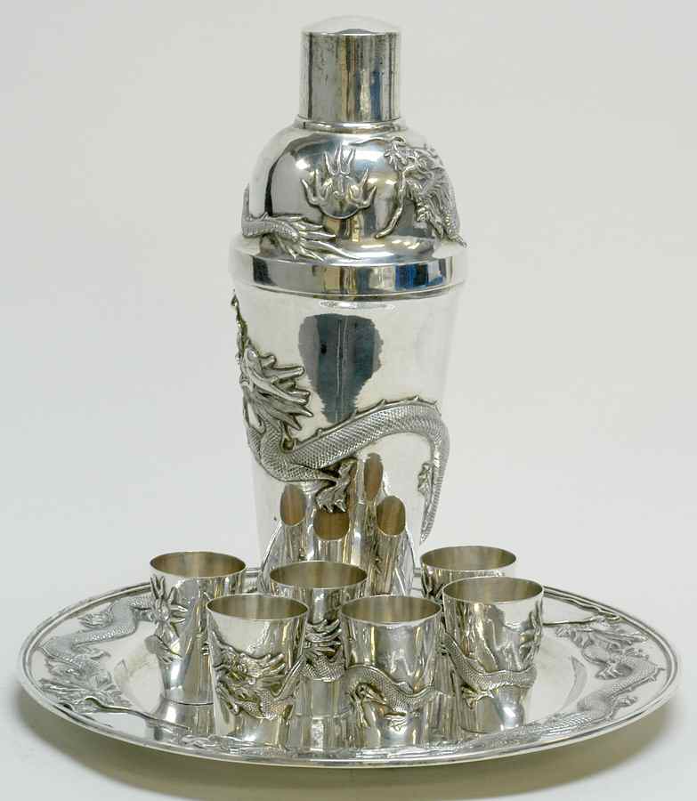 China Sterling Hollowware Cocktail Set (Cocktail Shaker,6 LC and 10" RdTray) by Unknown Manufacturer-1