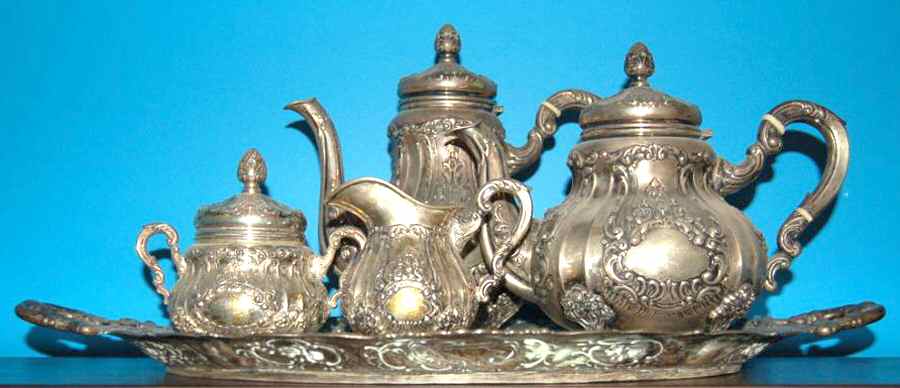 800-3 (Sterling, Hollowware) 5 Piece Tea Set (SCP, STP, SCR, SSU, WTL) by Unknown Manufacturer-1