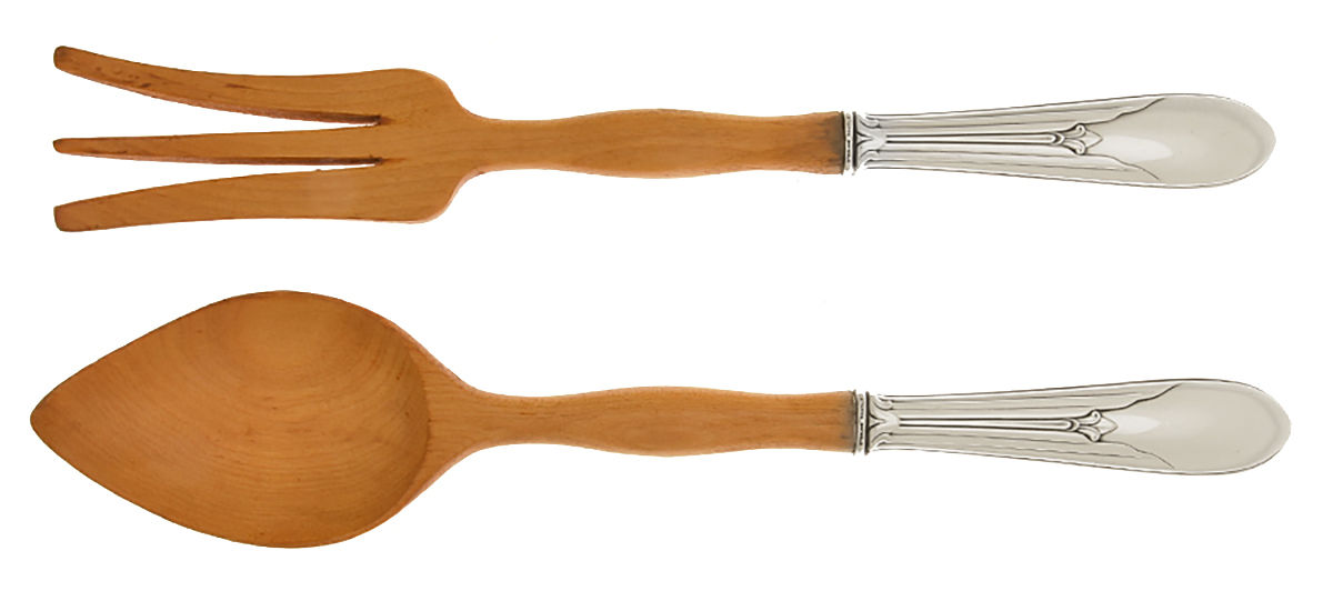 UNF1054 (Sterling) Wooden Bowl 2-Piece Salad Set by Unknown Mfg Silver-1