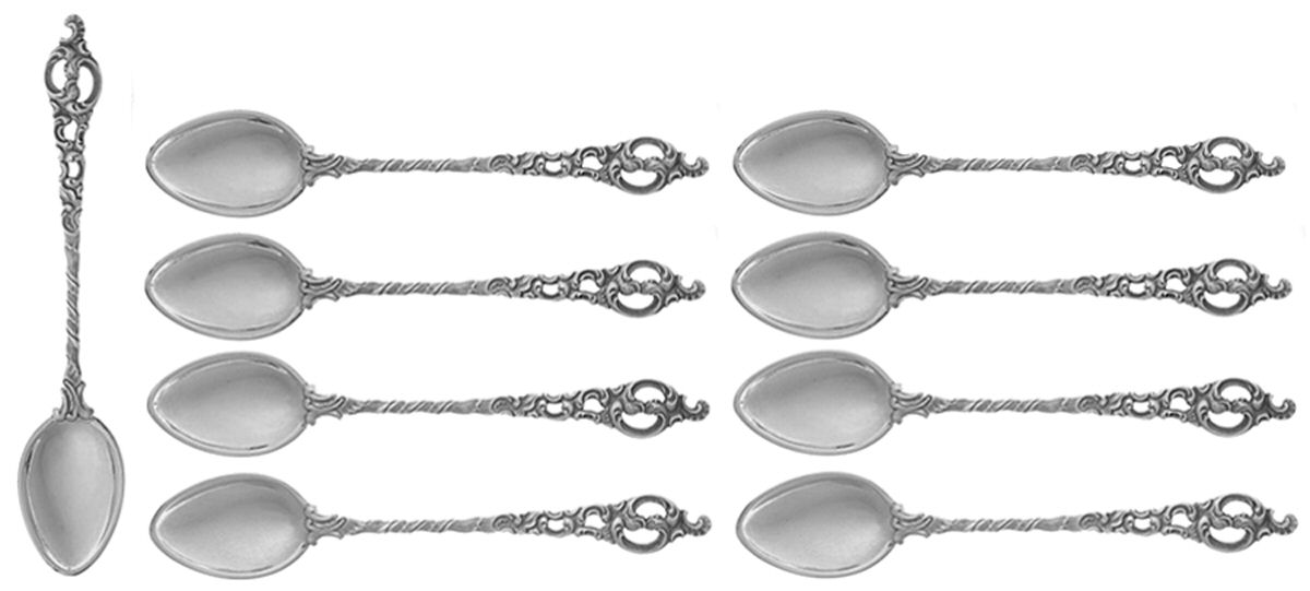 European Style Sterling Flatware (Set of 9) Demitasse Spoon by Unknown Mfg Silver-1