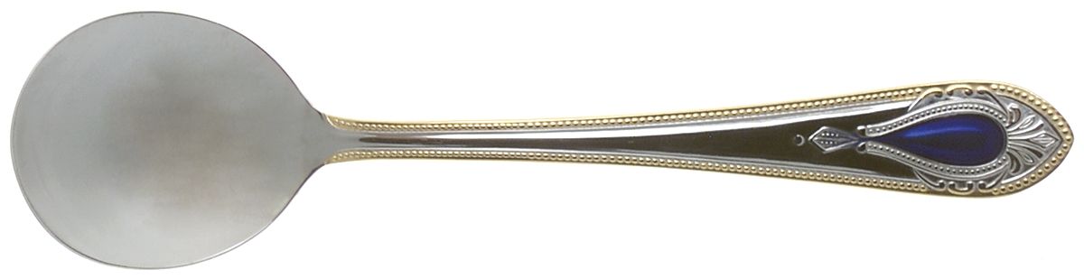 UNF1541 (Stainless, Gold Accent, Blue Cameo) Round Bowl Soup Spoon (Gumbo) by Unknown Mfg Silver-1