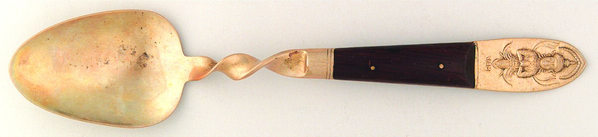 Siam-Brown (Brass)-Brown Handle Solid Serving Spoon by Unknown Mfg Silver-1