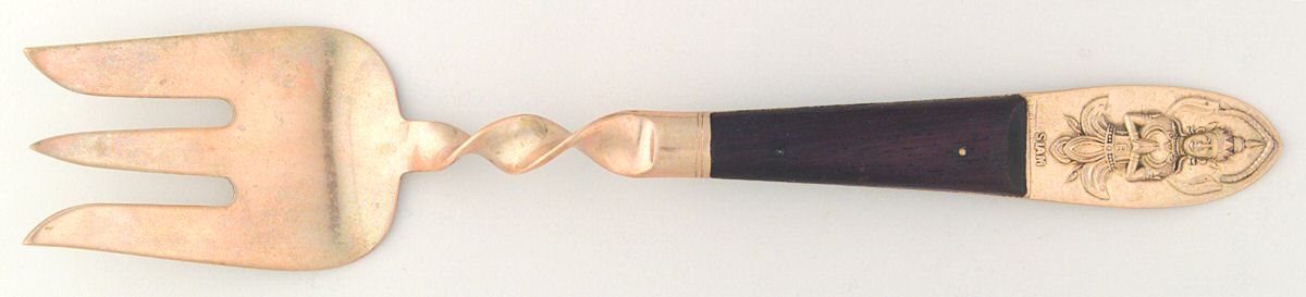 Siam-Brown (Brass)-Brown Handle Solid Serving Fork by Unknown Mfg Silver-1
