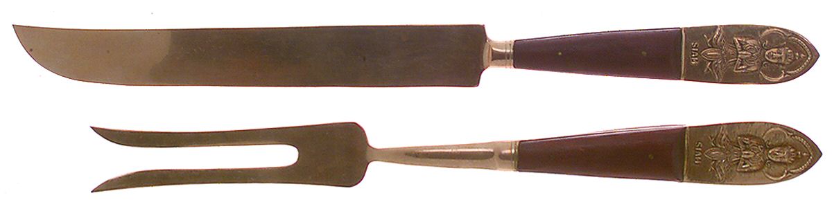 Siam-Brown (Brass)-Brown Handle Large 2-Piece Roast Carving Set w/Stainless Blade by Unknown Mfg Silver-1