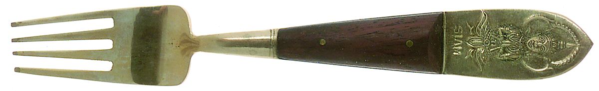 Siam-Brown (Brass)-Brown Handle Dessert Fork by Unknown Mfg Silver-1