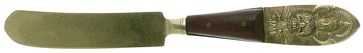 Siam-Brown (Brass)-Brown Handle Butter Spreader Hollow Hdl-Paddle/Stainless Blade by Unknown Mfg Silver-1