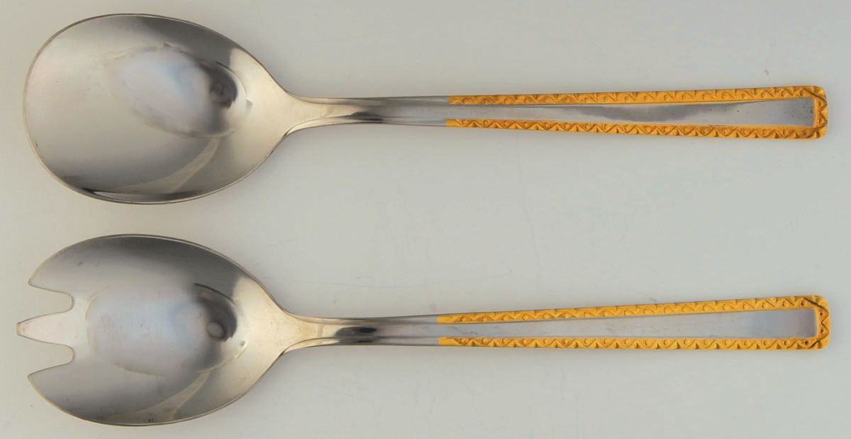 UNF1524GO (Stainless, Gold Accent) (2 Pc) Solid Salad Set by Unknown Mfg Silver-1