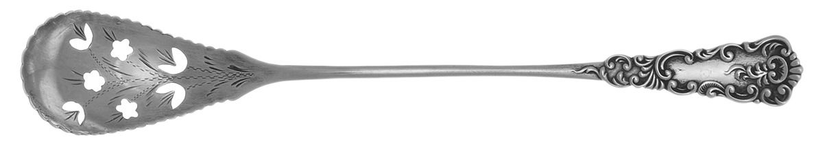 FES18 (Sterling) Short Olive Spoon with Pierced Bowl & Bright Cut by Fessenden-1