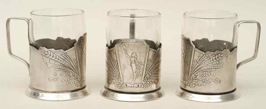 Russia Silverplate Hollowware (Set of 3) Iced Drink Holder and Glass Set by Unknown Manufacturer-1