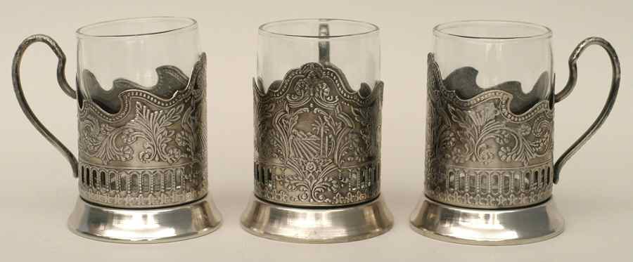 Russia Silverplate Hollowware (Set of 3) Iced Drink Holder and Glass Set by Unknown Manufacturer-1