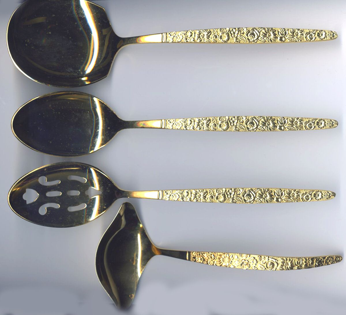 UNF1202 (Gold Electroplate) Pierced Tablespoon (Serving Spoon) by Unknown Mfg Silver-1
