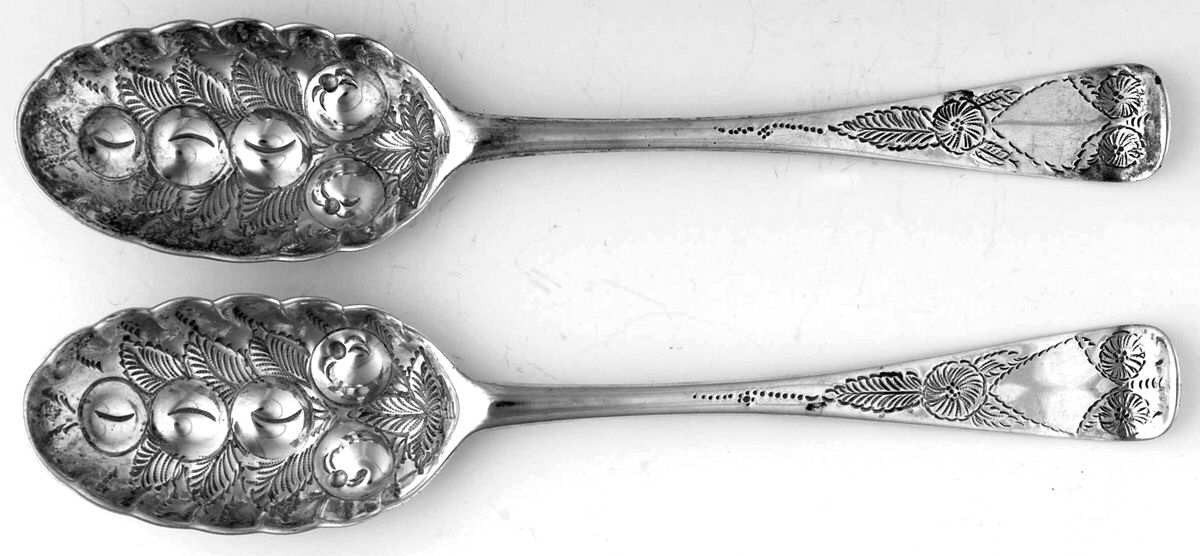Ireland Sterling Flatware Set/2 Berry Casserole Spoon Solid Medium Emb Bw by Unknown Mfg Silver-1