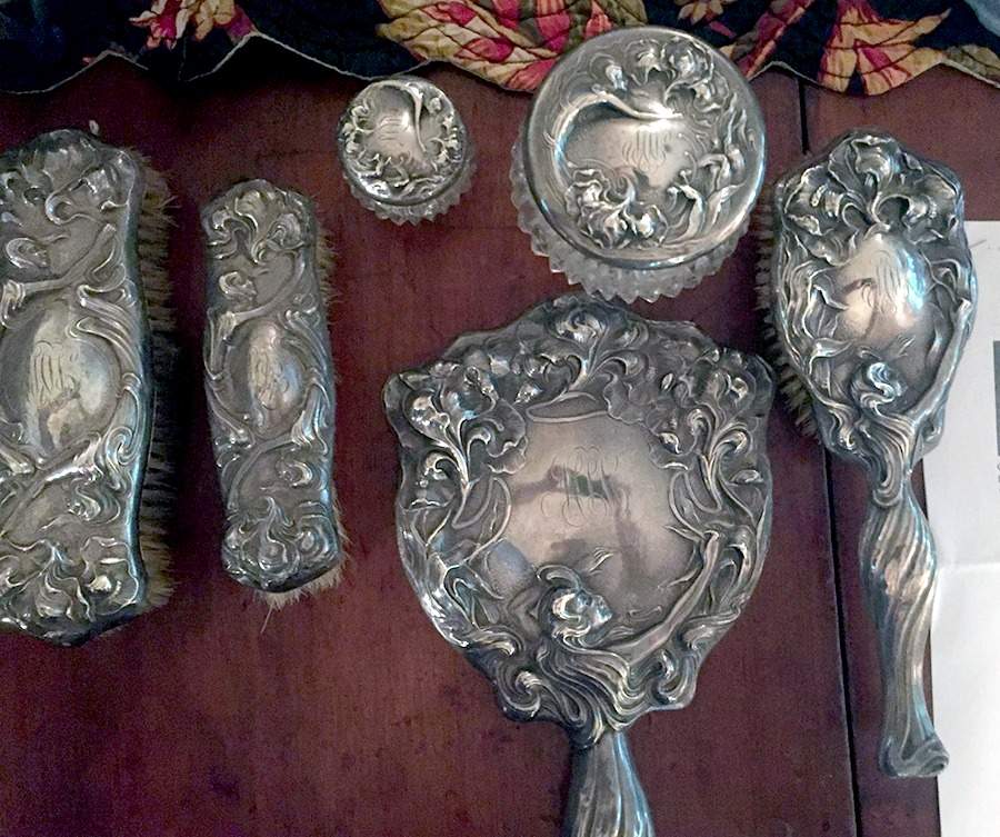 Secret of the Flowers (Sterling, Hollowware) Hair Brush by Unger Brothers-1