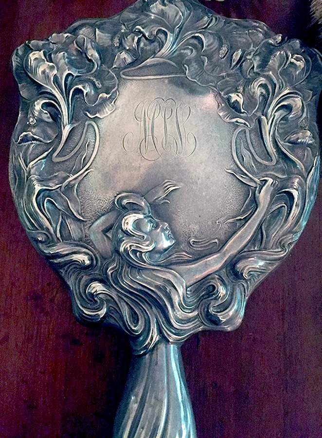 Secret of the Flowers (Sterling, Hollowware) Mirror with Handle by Unger Brothers-1