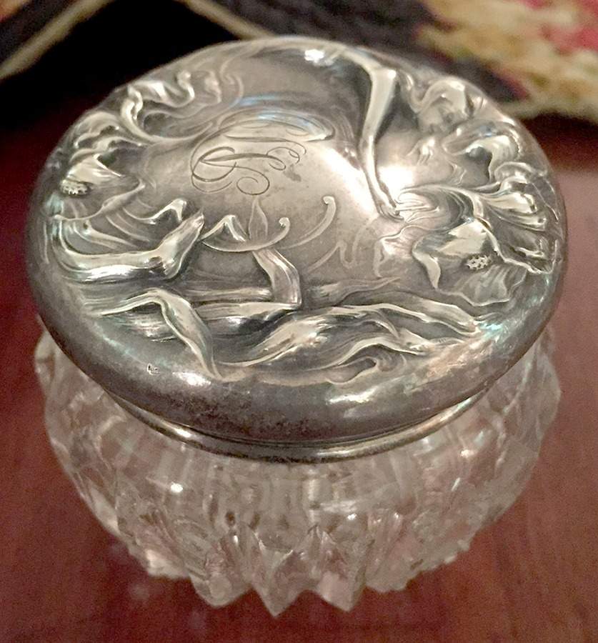 Secret of the Flowers (Sterling, Hollowware) Sterling Lid for Crystal Powder Jar by Unger Brothers-1