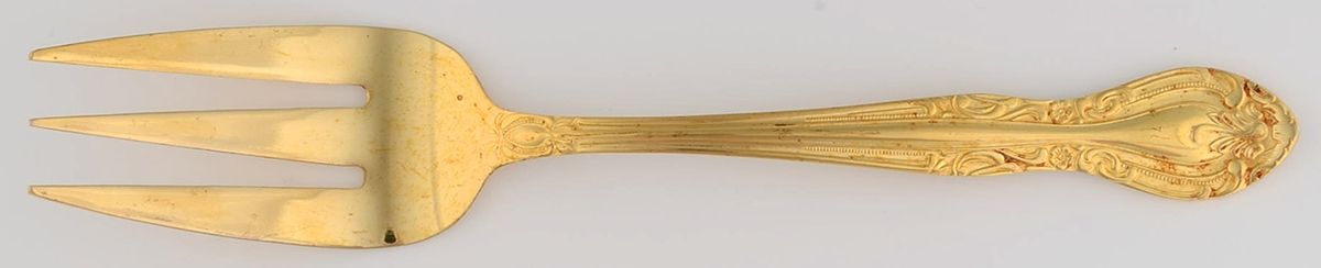 UNF1233 (Stainless, Gold Electroplate) Medium Solid Cold Meat Serving Fork by Unknown Mfg Silver-1