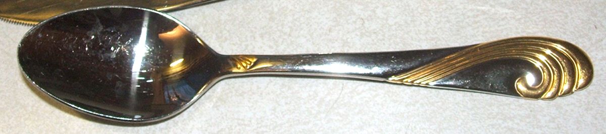 UNF1880 (Stainless, Gold Accent) Place/Oval Soup Spoon by Unknown Mfg Silver-1