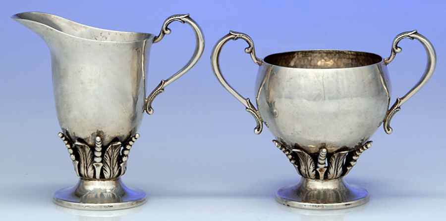 850 (Sterling, Hollowware) Creamer & Open Sugar Set by Unknown Manufacturer-1