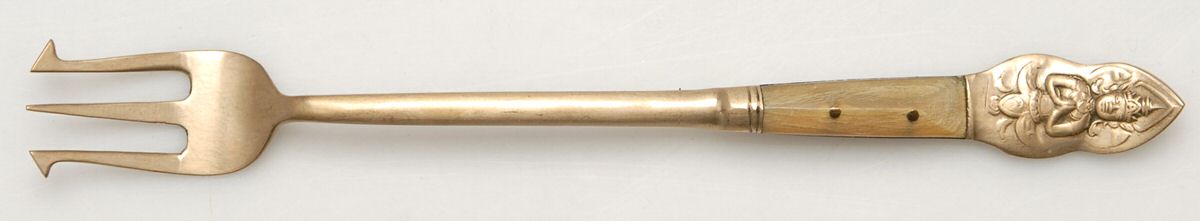UNF1883 (Brass) Short Handle Pickle/Olive Fork by Unknown Mfg Silver-1