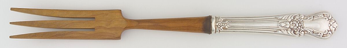 UNF1259 (Sterling) Salad Serving Fork with Wooden Prongs by Unknown Mfg Silver-1