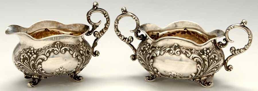 3378 (Sterling, Hollowware) Mini Sterling Creamer and Open Sugar by Unger Brothers-1