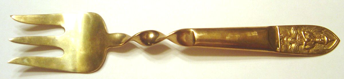 Siam (Brass)-Sitting Buddha Small Solid Cold Meat Serving Fork by Unknown Mfg Silver-1