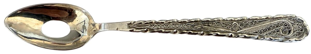 Sterling Filigree Flatware Pierced Bowl Short Handle Olive Spoon by Unknown Mfg Silver-1