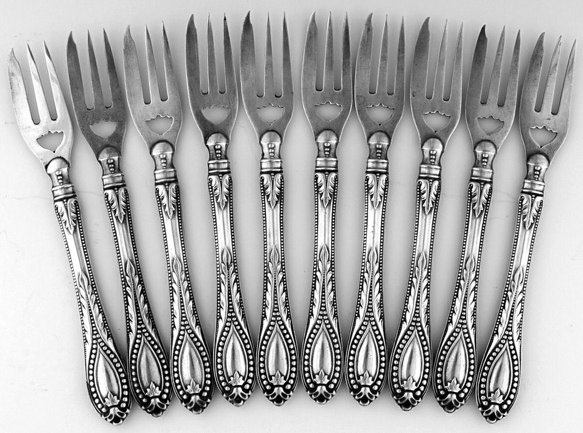 Coin Silver Flatware Pastry Fork - Set of 10 by Unknown Mfg Silver-1