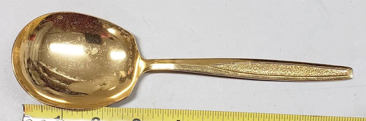 UNF7566 (Gold Electroplate) Solid Smooth Casserole Spoon by Unknown Mfg Silver-1