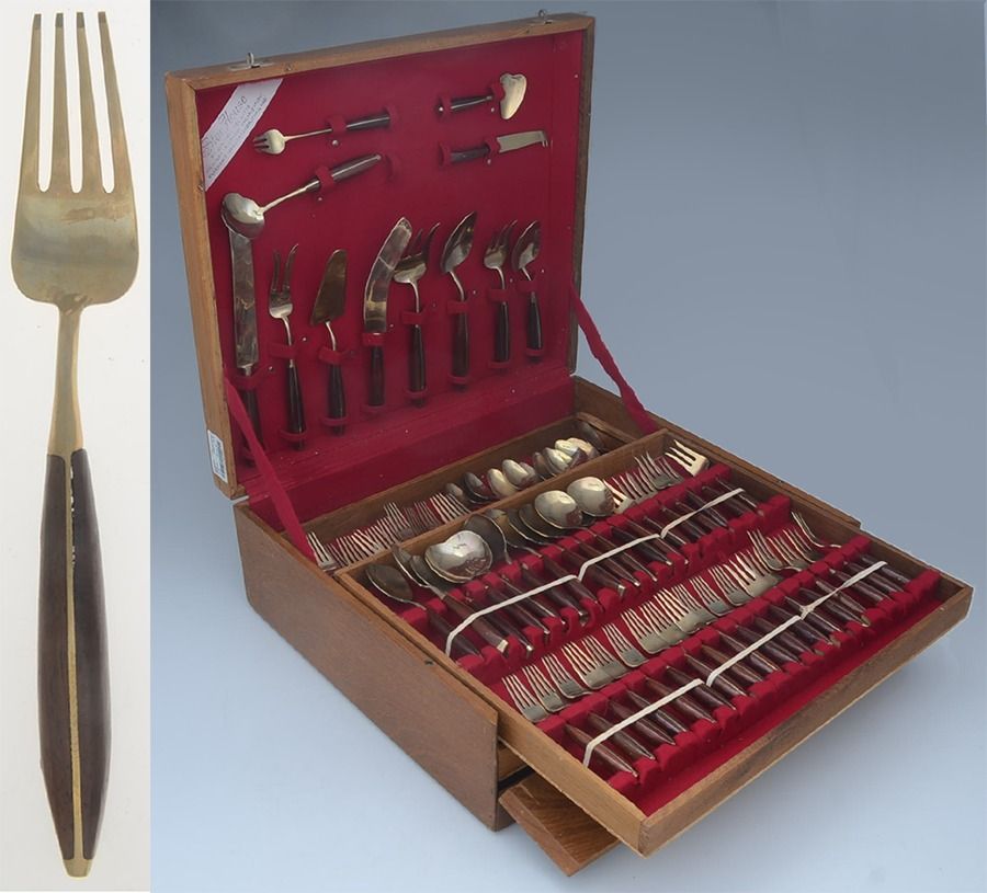 Bronzeware w/Rosewood Handle 72 Piece Set by Unknown Mfg Silver-1